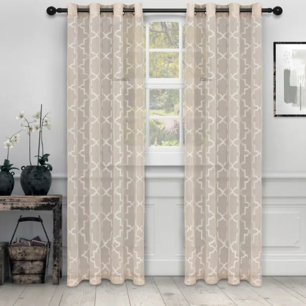 SuperiorSemi-Sheer Quatrefoil Printed Curtain Pan
